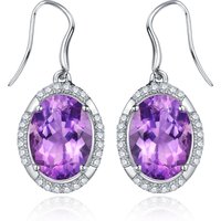 Sunset Glow Luxury 8.5ct Natural Amethyst Sterling Silver Oval Dangle Earrings