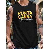 PUNTA CANA - Men's sleeveless tunic from the Dominican Republic - Brownish-brown geometric design