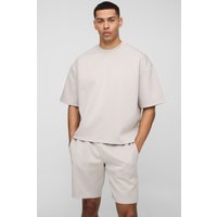 Conjunto Oversize De Pantalón Corto Y Camiseta Recta De Scuba, Beige
