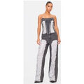 Washed Black Extreme Distressed Sequin Panel Straight Leg Jeans