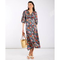 Multicoloured Floral Satin Midi Dress | Size: 8
