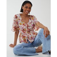 Button Front Batwing Peplum Top - 10 / PINK