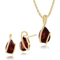 Classic Pear Garnet Wrap over Stud Earrings & Pendant Set in 9ct Yellow Gold