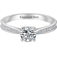 10K White Gold Diamond Custom Personalized Engraving & Couple Engagement Ring 3EX IGI Certified