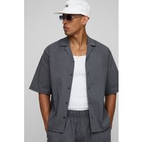Camisa Oversize Técnica Jaspeada Elástica Con Mangas A La Mitad Y Solapas, Gris