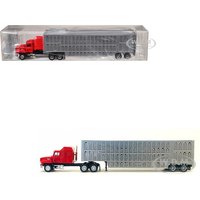 Mack CH 613 with Sleeper Cab Red with Silver Livestock Trailer 1/87 (HO) Plastic Model Car by Promotex