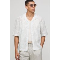 Camisa Oversize Con Solapas Y Estampado De Hojas, Cream