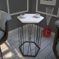 Cetrus White Wooden Top Side Table with Black Metal Frame