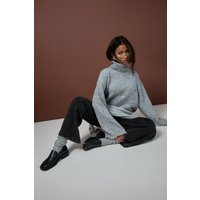 Soft Knit Oversized Roll Neck Jumper, Gris
