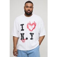 Plus Oversized Boxy Waffle I Heart New York T-Shirt, Blanco