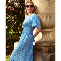 Blue Animal Smock Waisted Midi Dress | Size: 12