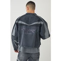 Chaqueta Motera Recta Vaquera Con Aplique De Motociclismo, Gris