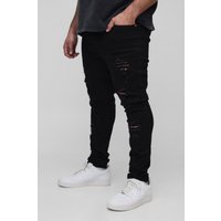 Vaqueros Plus Pitillo Rotos Con Pernera Plisada, Negro