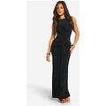 Vestido Maxi Fruncido Con Nudo Y Escote Estilo Nadador, Negro
