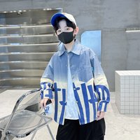 New Spring Autumn Boys Long Sleeve Gradient Denim Shirt With Letters Casual Kids Blue Orange Jean Blouse Children's Clothing