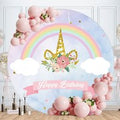 Aperturee Rainbow Happy Birthday Unicorn Glitter Round Backdrops for Girl