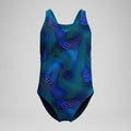 Maillot de bain Fille Leaderback imprimé bleu/turquoise