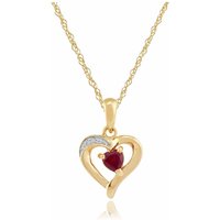 Classic Heart Ruby & Diamond Heart Pendant in 9ct Yellow Gold