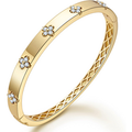 Sterling Silver with Yellow Gold Plated Moissanite Four Leaf Clover Plain Bangle Bracelet