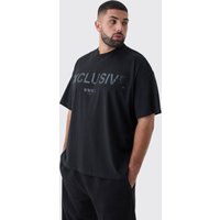 Camiseta Plus Oversize Con Cuello Extendido Y Estampado Exclusive, Negro