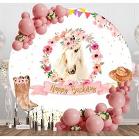 Rustic Cowboy Horse Flower Round Birthday Backdrop - Aperturee