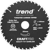 Trend CRAFTPRO Non Stick Wood Cutting Saw Blade 190mm 40T 30mm