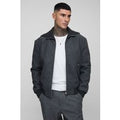 Tall Knitted Collar Zip Up Wool Look Bomber Jacket, Gris