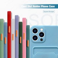 Card Slot Holder Square Silicone Phone Case For iphone 12 pro max 11pro xr x xs max 8 7 plus se 2020 12 mini Soft Back Cover