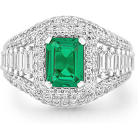 10K White Gold Emerald Cut Emerald & 2.3 CT.T.W. Lab Created Diamond Engagement Band