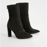 Botas Calcetín Con Tacón Grueso Y Puntera De Pico, Negro