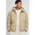 Regular Fit Curved Panel Padded Puffer Jacket, Beige