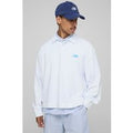 Oversized Boxy Man Embroidered Towelling Long Sleeve Polo, Blanco