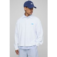 Oversized Boxy Man Embroidered Towelling Long Sleeve Polo, Blanco