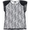 Top en dentelle transparente manches courtes