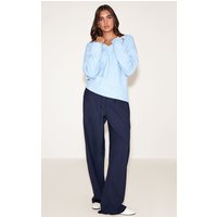 Navy Woven Drawstring Low Rise Relaxed Trousers