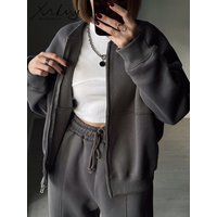 Warm Suit For Women Sweatpants Sets Winter 2 Pieces Thick Fleece Zipper Jacket And Pants Set Female Velvet Tracksuit For Women