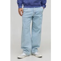 Relaxed Fit Pleat Front Washed Jeans, Azul