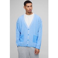 Cárdigan Oversize Cuadrado De Canalé Con Caída En Los Hombros, Azul