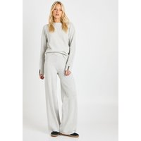 Super Soft Button Cuff Detail Oversized Jumper And Wide Leg Trouser Co-Ord, Gris