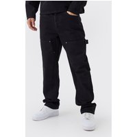 Vaqueros Negros De Pernera Recta Estilo Carpintero, Negro