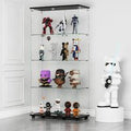 Black 4-Shelf Double Door Lockable Glass Display Cabinet, 64x31.7x14.3, for Living Room, Bedroom, or Office