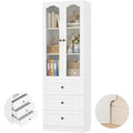 80 High 3-Shelf Bookcase with Glass Doors and Adjustable Shelves - White
