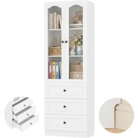 80 High 3-Shelf Bookcase with Glass Doors and Adjustable Shelves - White
