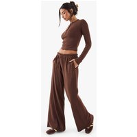 Dsgn Studio Embroidered Rib Wide Leg Trouser, Brown