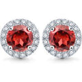2.0ct Natural Red Garnet Sterling Silver Zirconia Round-Cut Studs Earrings (5mm)