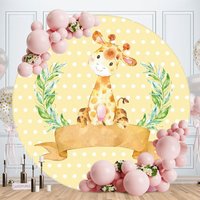 Aperturee Giraffe Yellow White Dots Round Cartoon Backdrops for Kids