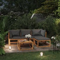 Basile Solid Wood 5 Piece Garden Lounge Set With Grey Cushions