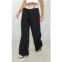 Black Turn Over Waist Straight Leg Trousers