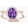 1.5CT Oval Cut Natural Amethyst Twisted Engagement Ring Diamond Halo Ring