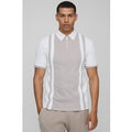 Slim Panelled Zip Neck Interlock Polo, Gris